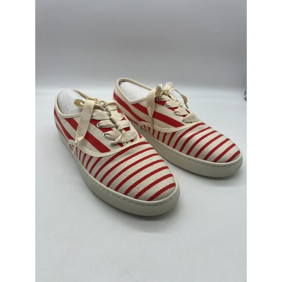 Soludos Marin Striped Sneaker Poppy Red Size 11 Woven Lace Up Ortholite Footbed - Picture 1 of 9